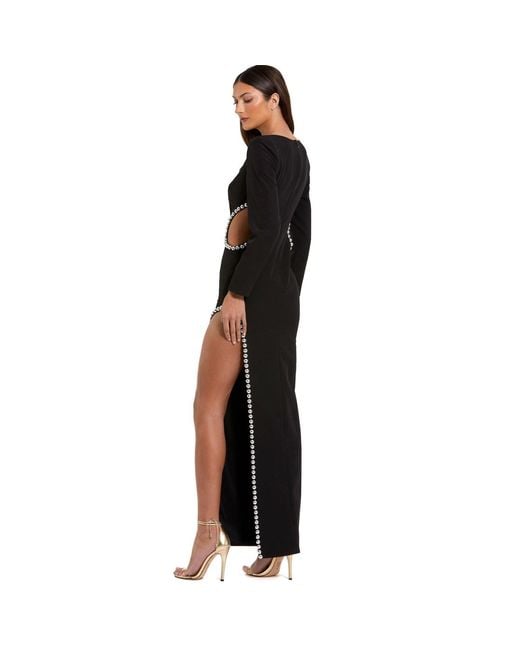 Mac Duggal Black Long Sleeve Crepe Gown With Embellished Cut Outs