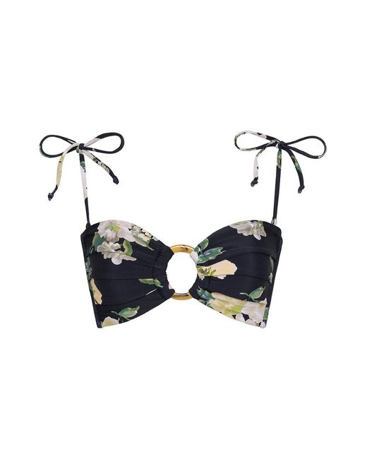 Montce Black Liz Floral Tori Ties Bandeau Bikini Top