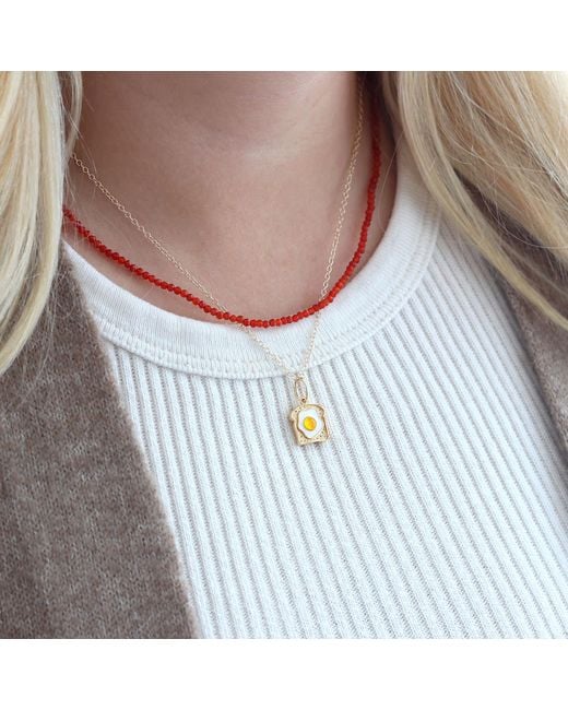 Kris Nations Metallic Egg On Toast Enamel Charm Necklace