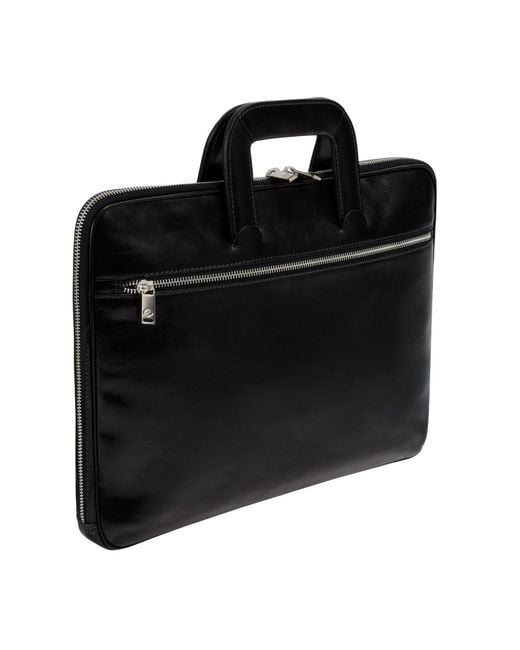 Time Resistance Black Leather Briefcase Laptop Bag