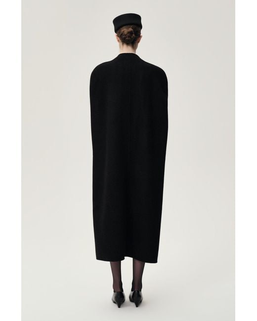 FRONT ROW SHOP Black Double-Faced Sculptural Wool Cape Coat