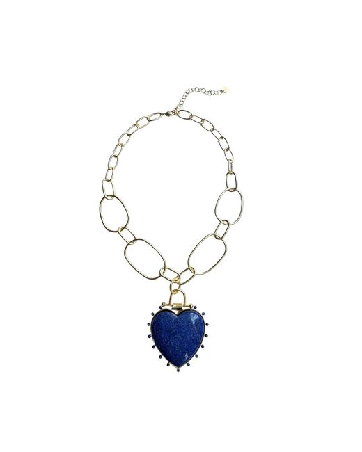 Rare Matters Jewelry Blue Luxe Lapis Heart Statement Chunky Pendant Necklace