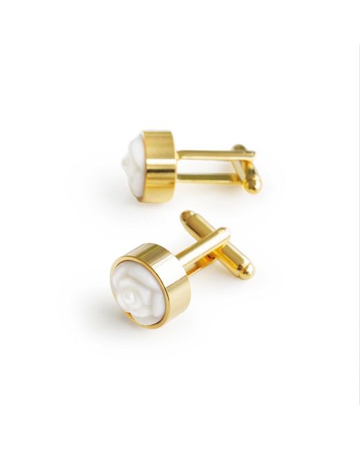 POPORCELAIN Metallic Porcelain Rose With Pearl Cufflinks for men