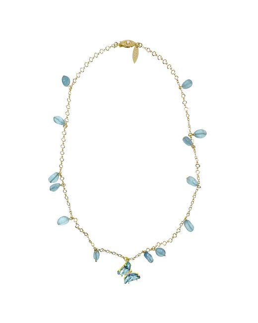Farra Metallic Aquamarine Charms With A Butterfly Pendant Necklace