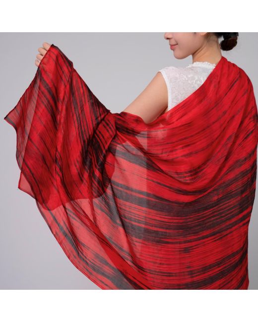 Silk and Bears Red Brushstroke Silk Scarf – Hand-Dyed Mulberry Silk, Evening Wrap & Gift