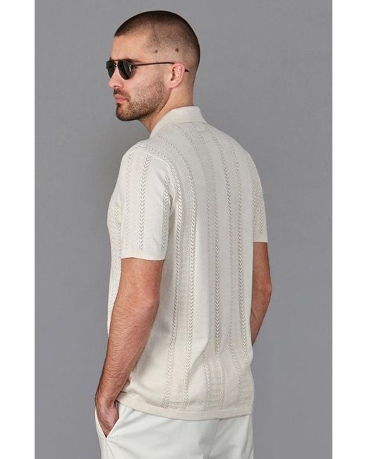 Paul James Knitwear White Ultra Fine Cotton Santiago Open Knit Cuban Collar Shirt for men