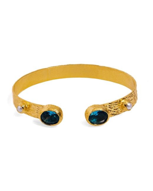 Ebru Jewelry Metallic Cleopatra Topaz & Pearl Adjustable Cuff Bracelet