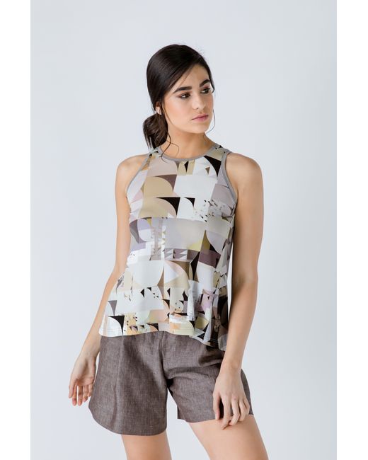 Conquista White Print Halter Neckline Top