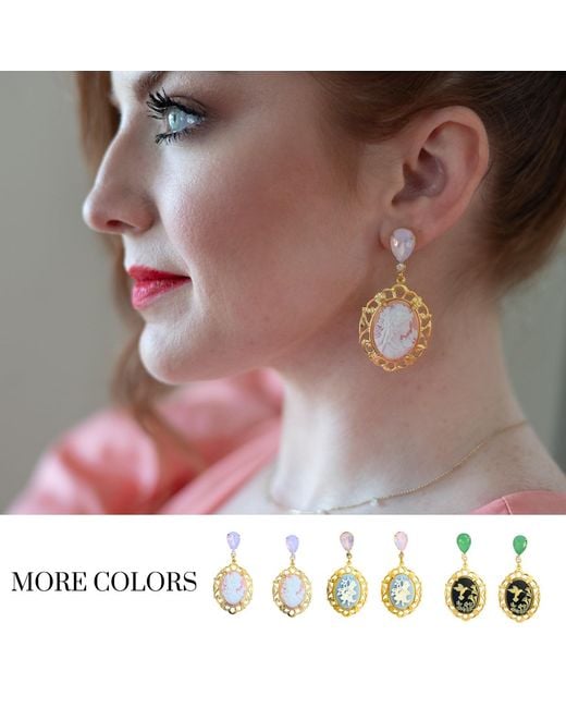 The Pink Reef Metallic Deco Vintage Cameo Earrings