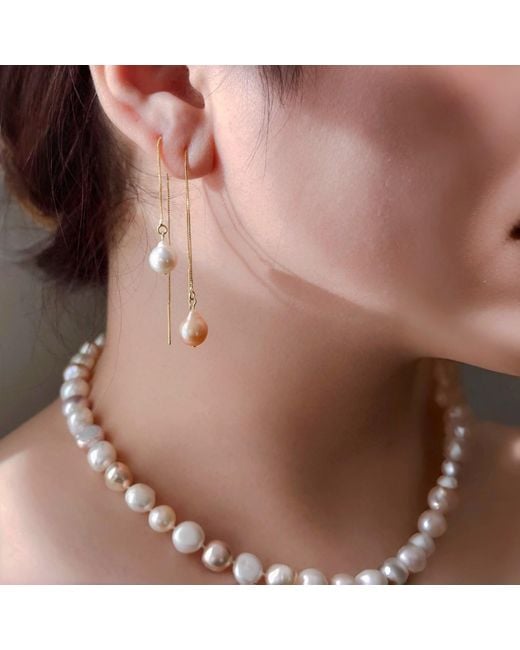 Ninemoo Metallic Sweet Hue Pearl Threader Earrings