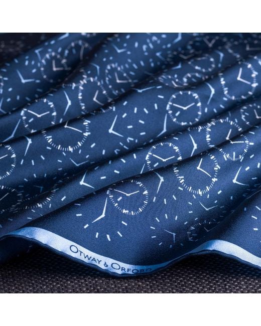 Otway & Orford Blue 'Chronos' Watch Dial Design Silk Pocket Square for men