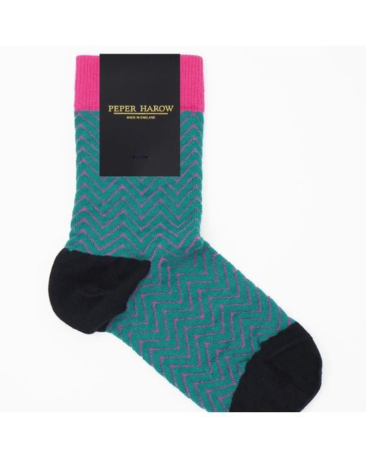 Peper Harow - Made in England Blue Zigzag Socks