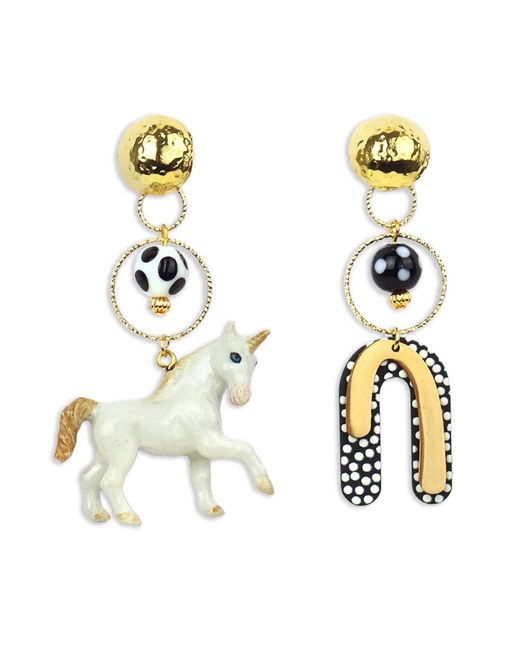 Midnight Foxes Studio Metallic Unicorn & Polka Dot Arch Gold Earrings