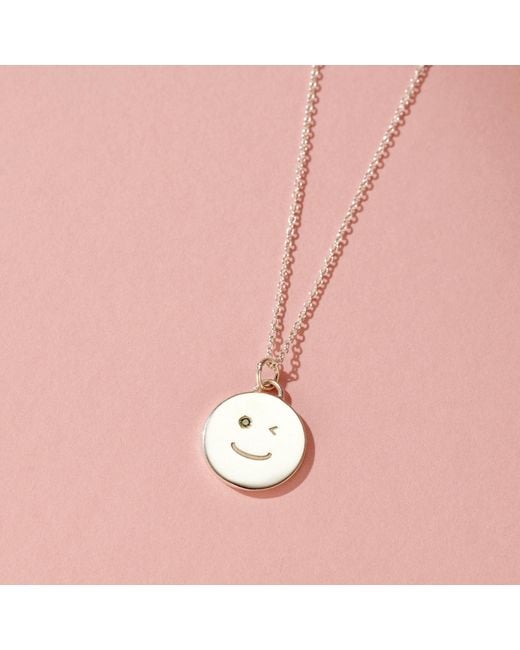 Posh Totty Designs Metallic Wink Face Emerald Diamond Pendant Necklace
