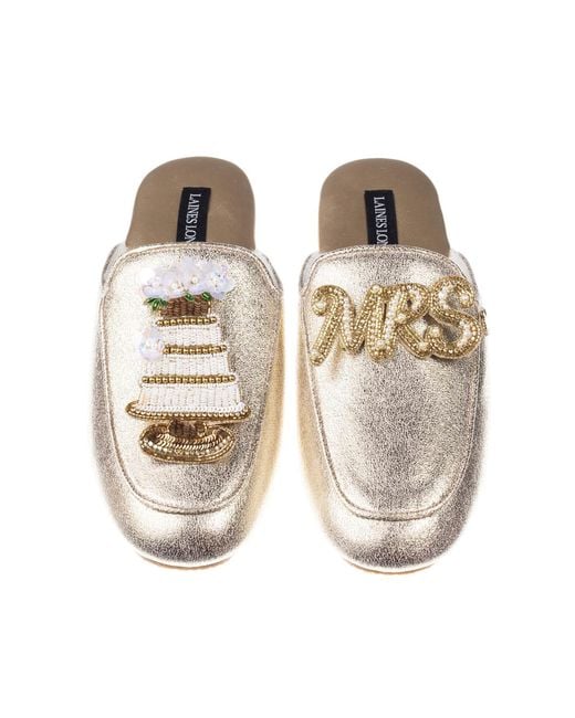 Laines London Natural Classic Mules With Wedding Cake & Mrs Brooches