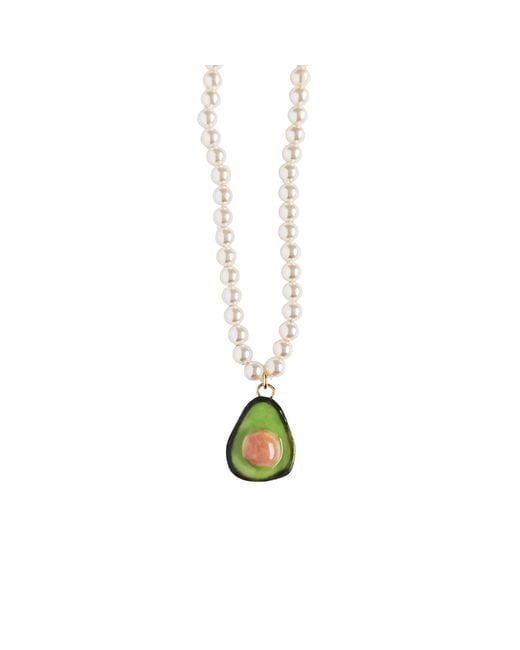 POPORCELAIN Metallic Mini Porcelain Avocado Swarovski Pearl Necklace