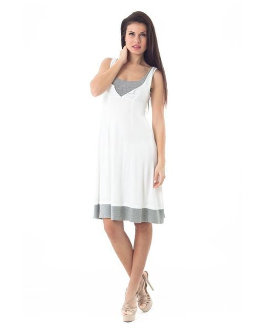 Conquista White Sleeveless Two-Tone Jersey Dress – With Contrast Hem