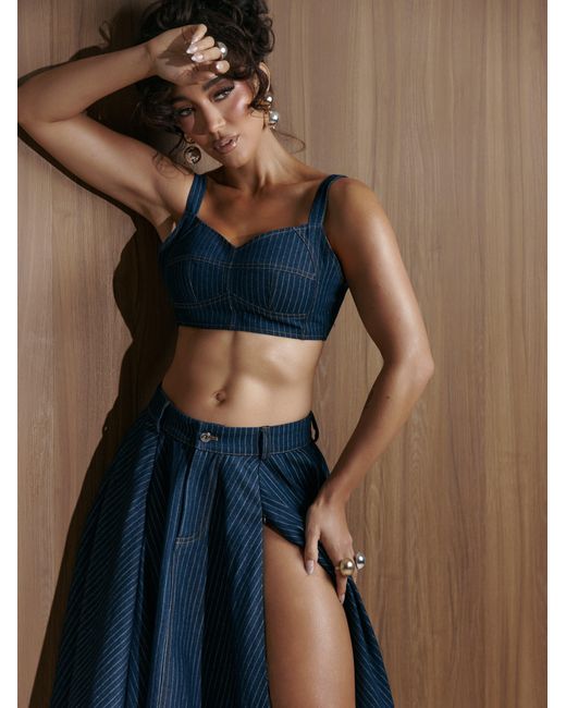 Ofuure Blue Denim Pinstripe Serena Crop Top