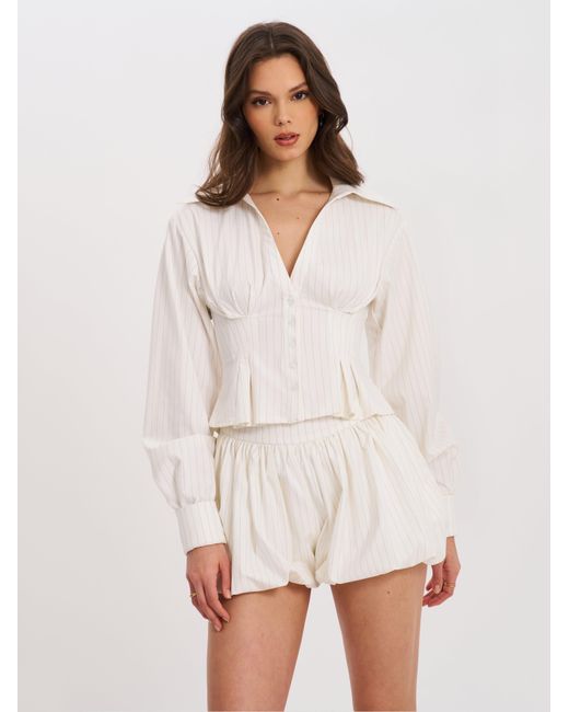 Miss Circle New York White Sylvie Pinstripe Bubble Shorts