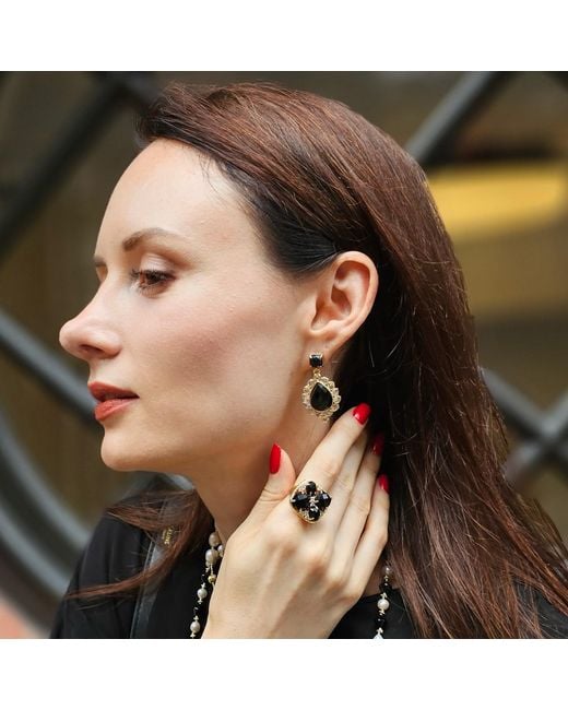 Farra Black Agate Settings Statement Earrings