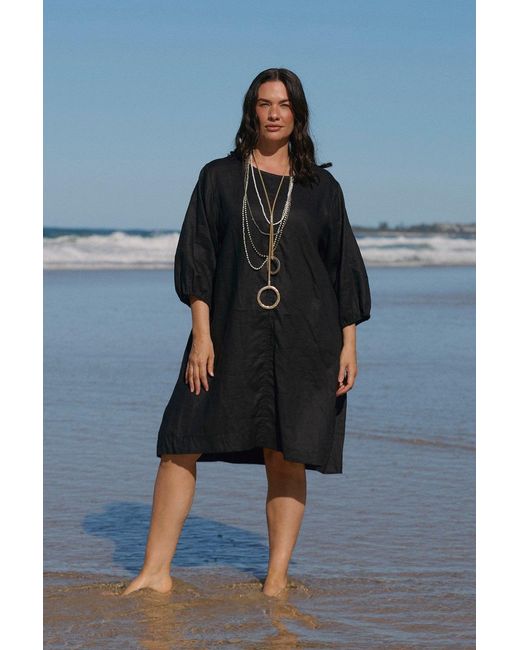 Adrift Clothing Black Hazel Short Linen Dress