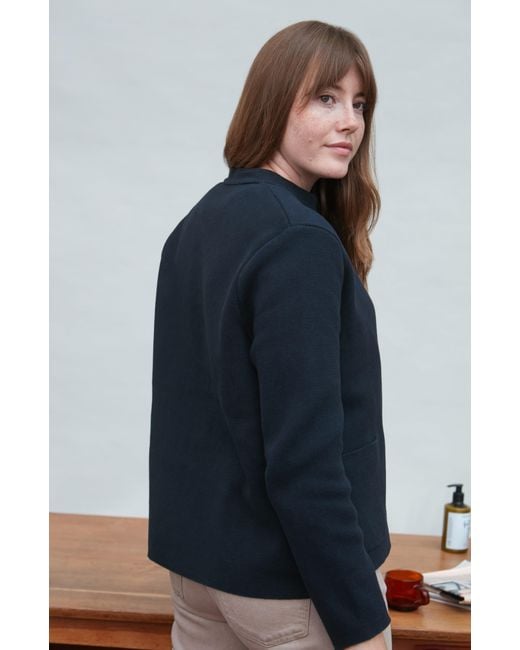 Paul James Knitwear Blue Midweight Cotton Indore Knitted Nehru Jacket