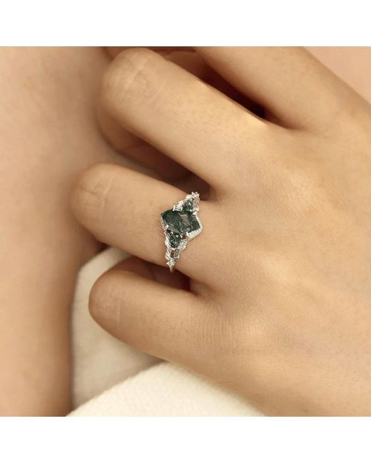 Azura Jewelry New York Green Gardenia Moss Agate Ring Vermeil