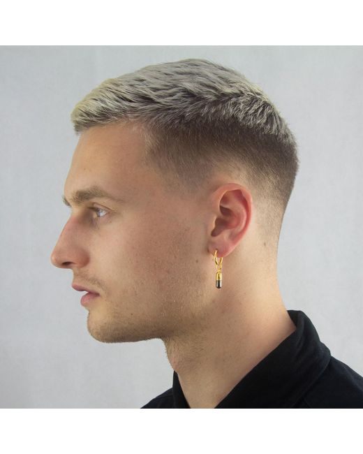 True Rocks Metallic Gun Metal Sterling & 18Kt Plated Mini Pill Charm On Hoop for men