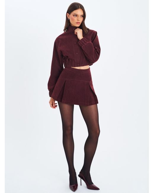 Miss Circle New York Purple Faryn Mahogany Vegan Suede Pleated A-Line Mini Skirt