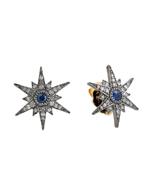 Artisan Multicolor Sapphire & Diamond Starburst Stud Earrings