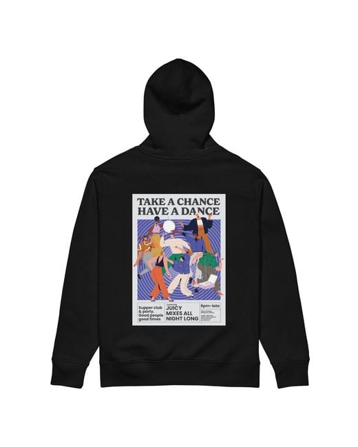 Anchor and Crew Black Take A Chance Have A Dance Disco! Organic Cotton Embroidered Heavyweight Hoodie for men