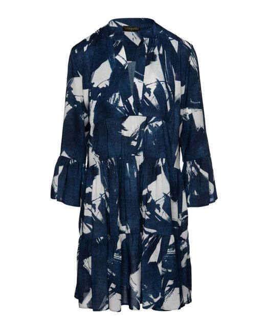 Conquista Blue Navy & White A Line Dress With Bell Sleeves