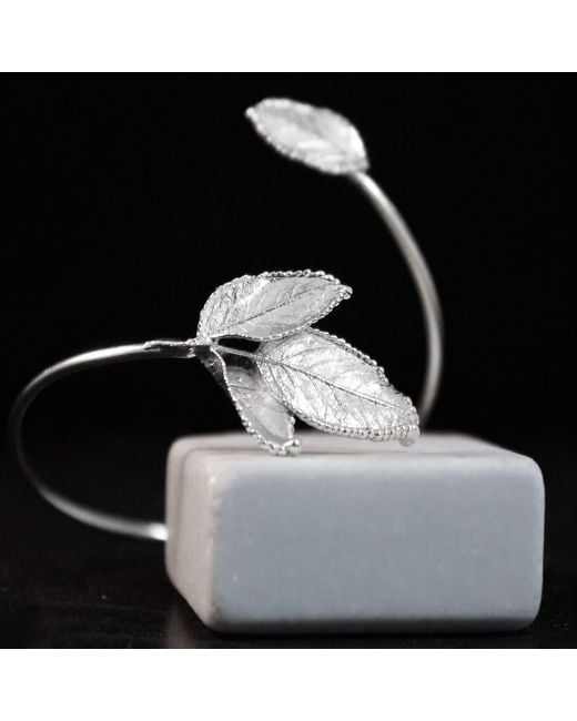 Mother Nature Jewelry White Rose Leaves Bracelet, Handmade Statement Cuff