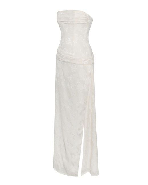 Miss Circle New York White Neutrals Xatia Off Jacquard Textured High Slit Maxi Dress