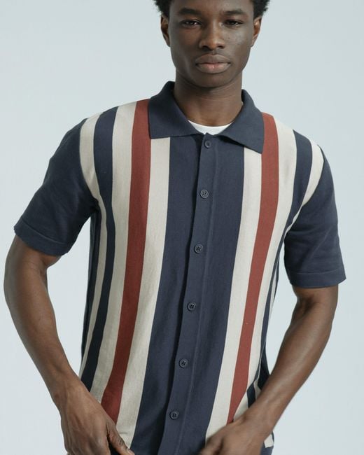 Far Afield Blue Velzy Simple Stripe Knit Shirt for men