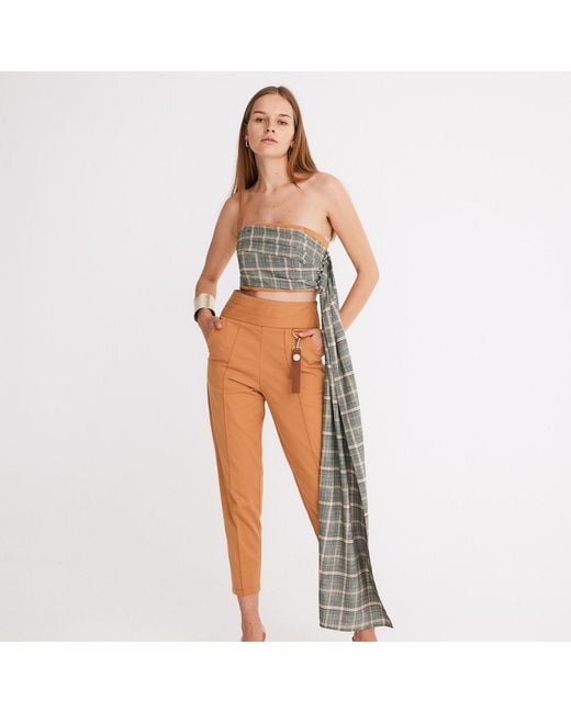 Mirimalist Metallic Plaid Drape Bustier