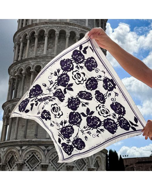 Lamberty Munich Purple Midnight Rose Midi Silk Scarf Deep