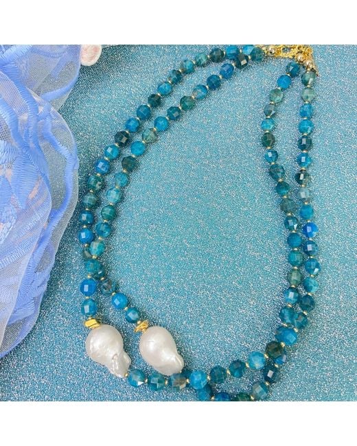 Farra Blue Apatite With Baroque Double Strands Necklace