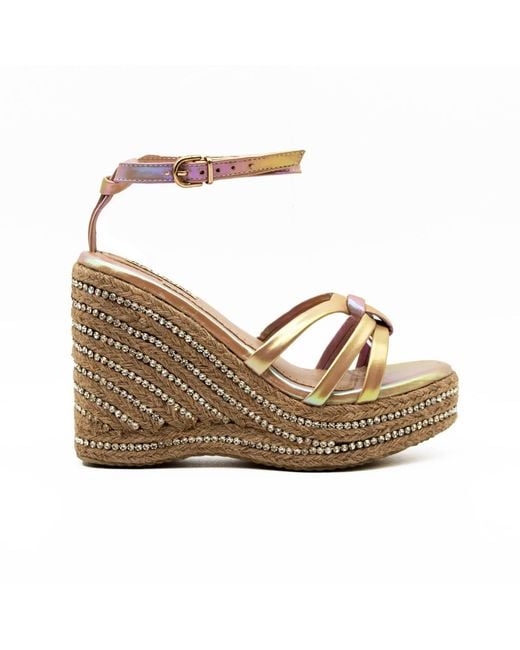 Rettrose Brown Neutrals Alani Nude Hand Embellished Luxury Wedge Shoe