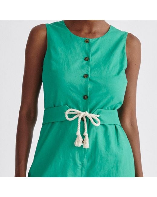 Paisie Green Belted Linen Blend Jumpsuit