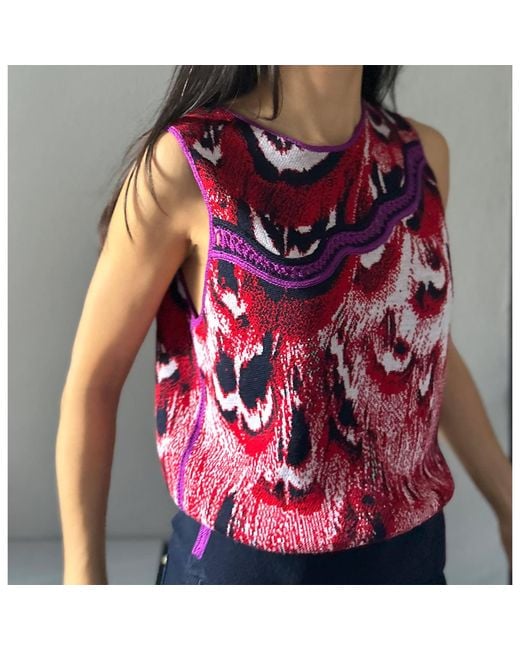 Essien & Emre Red Asymmetric Sleeveless Top Hand Made One-Of-A-Kind