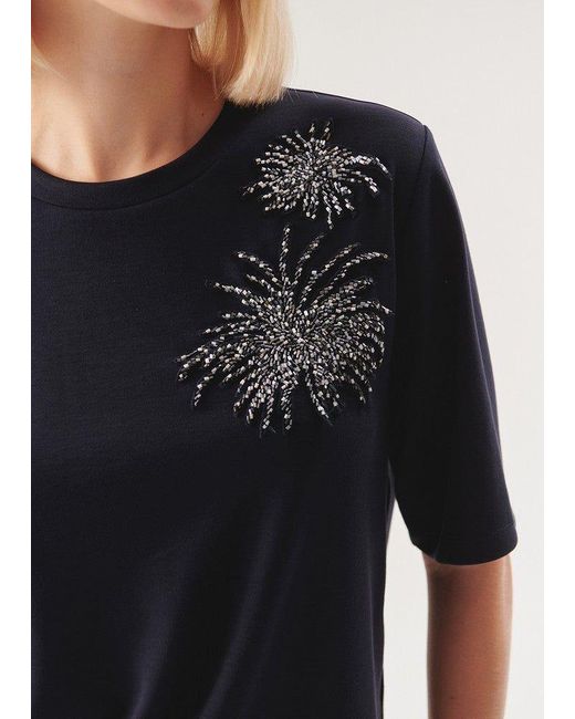Exquise Blue Regular Minimalist Sparkle Accent Madilyn T-Shirt