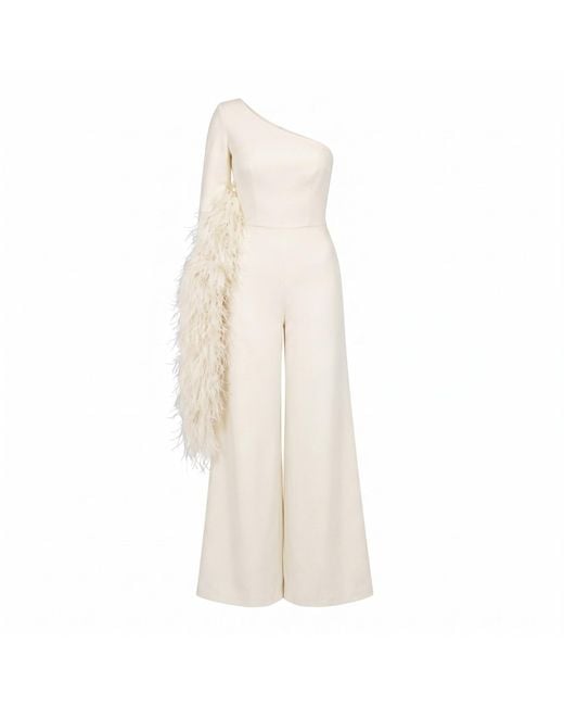 Nomi Fame White Nymph Creamy One Sleeve Asymmetric Neckline Jumpsuit