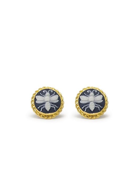 Vintouch Italy Blue Bee Cameo Stud Earrings