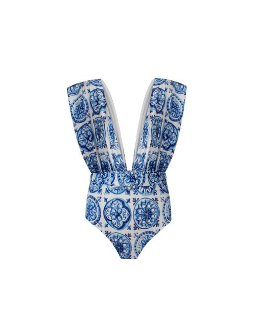 Nur Karaata Blue Iconic Susi Bleu Blanc Swimsuit