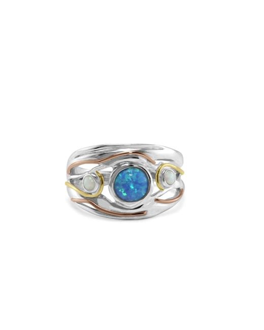 Isla Silver Blue Opal Trio Statement Ring