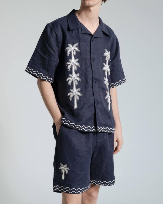 Far Afield Blue Veloso Palm Appliqué Shirt for men
