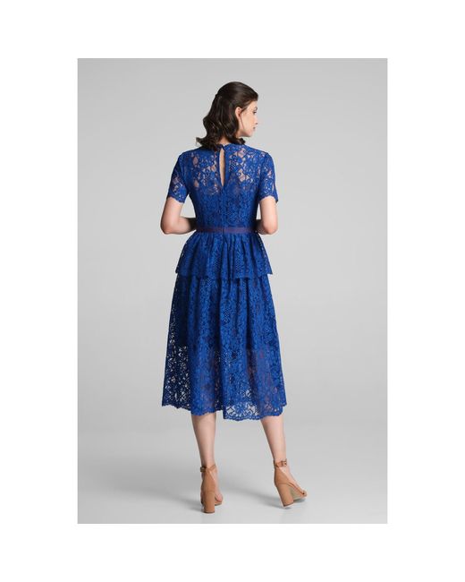 Rumour London Blue Lucia Lace Midi Dress With Peplum