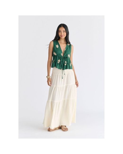 Paisie Green Leaf Embroidered Tie Front Waistcoat