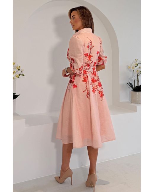 Girl In Mind Pink Renata Floral Boarder Print Print Midi Dress